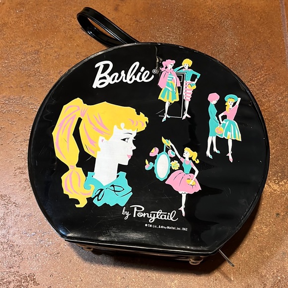 EXC 1962 Barbie Train Travel Black Vinyl Case Clean Beauty...